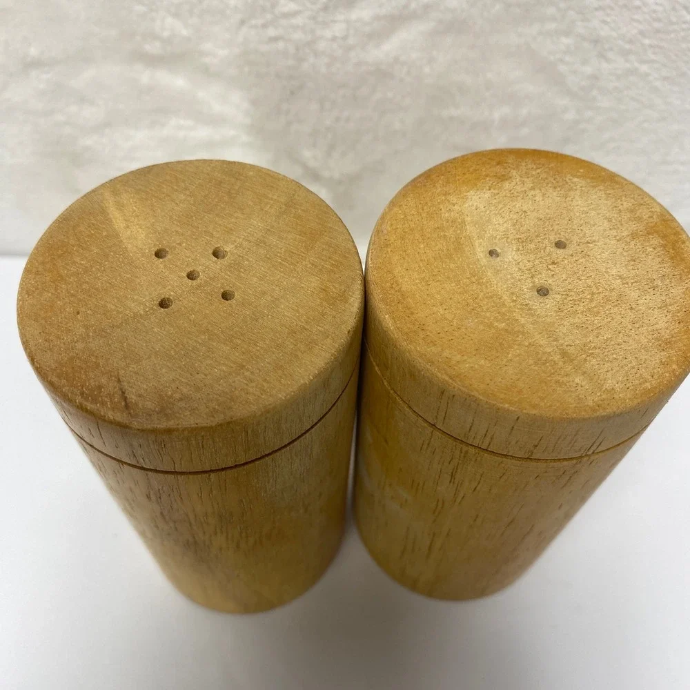 Vintage Wooden‎ Salt and Pepper Shakers Cylindrical Design